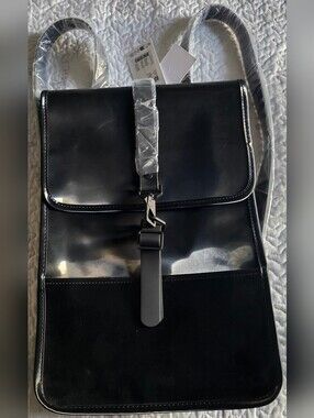 Men's Black Patent Leather Sling Backpack - Contemporary Urban Carry Waterproof